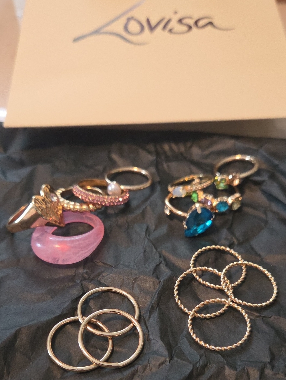 Assorted S-L Size Rings with Gold Accents
